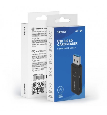 LECTOR DE TARJETAS SD USB 30 NEGRO SAVIO AK 64